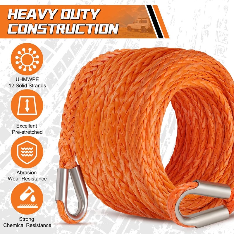 Aomifunny Synthetic Winch Rope Extension, 3/8Inch x 50Ft 26500 Lbs Winch Extension Cable Replacement Tow Ropes Line for Off Road Vehicle ATV UTV Truck SUV Jeep (Orange) - Image 2
